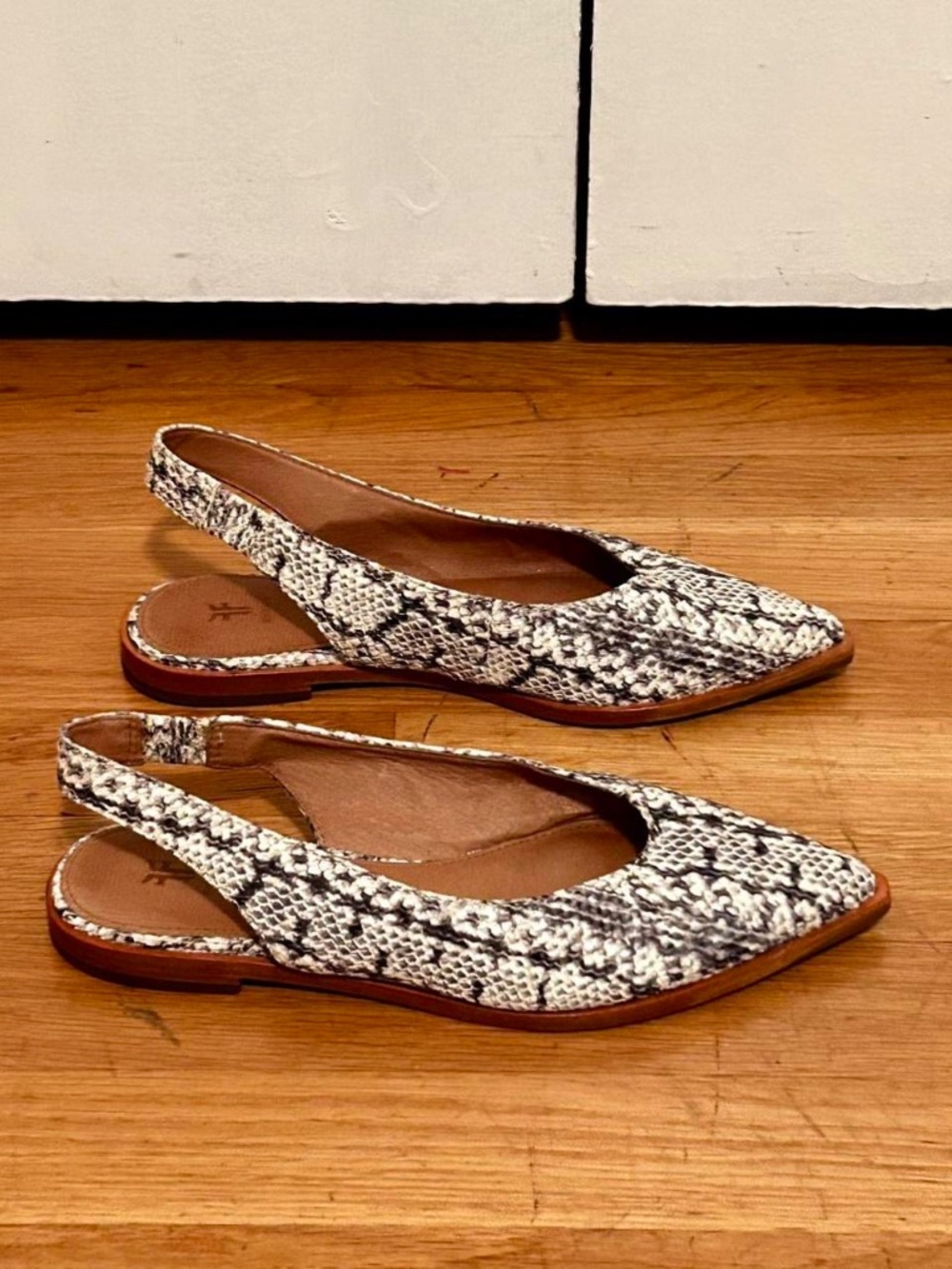 FRYE Kenzie pointed toe slingback flats, snake print leather, 7 - Picture 5 of 8